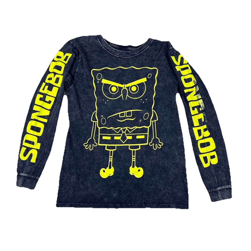 Nickelodeon Men SpongeBob Long Sleeve Shirt XS Black Yellow Acid Wash Streetwear